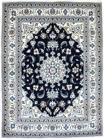 Handmade Persian rug of Nain style in dimensions 204 centimeters length by 148 centimetres width with mainly Beige and Blue colors