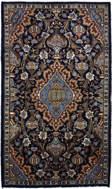 Handmade Persian rug in dimensions 183 centimeters length by 107 centimetres width with mainly Blue and Brown colors