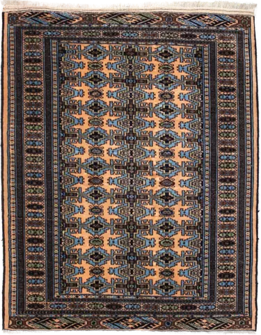 Handmade Persian rug in dimensions 137 centimeters length by 110 centimetres width with mainly Blue and Brown colors