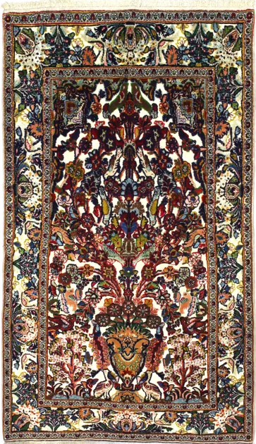 Handmade Persian rug in dimensions 180 centimeters length by 103 centimetres width with mainly Red and Green colors