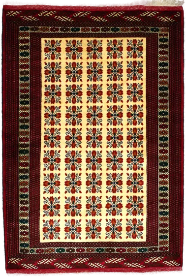 Handmade Persian rug of Turkoman style in dimensions 194 centimeters length by 132 centimetres width with mainly Red and Yellow colors