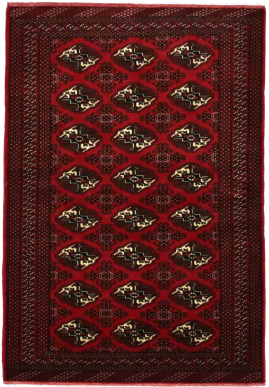 Handmade Persian rug of Turkoman style in dimensions 196 centimeters length by 135 centimetres width with mainly Red and Black colors
