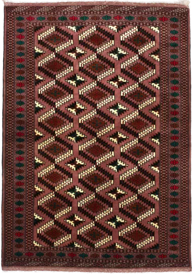 Handmade Persian rug of Turkoman style in dimensions 200 centimeters length by 133 centimetres width with mainly Brown colors
