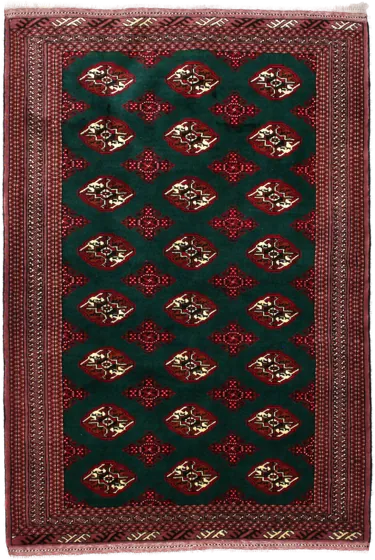 Handmade Persian rug of Turkoman style in dimensions 196 centimeters length by 132 centimetres width with mainly Red and Green colors