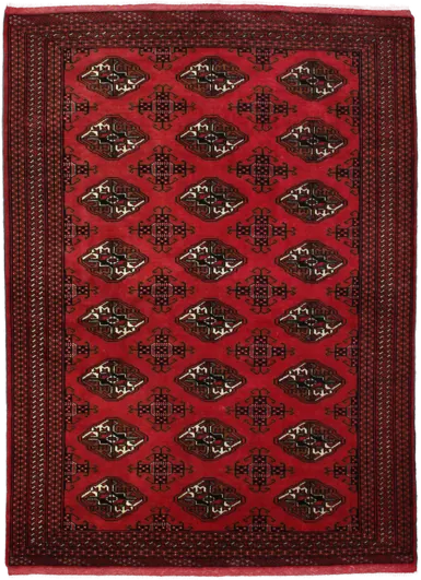 Handmade Persian rug of Turkoman style in dimensions 193 centimeters length by 136 centimetres width with mainly Red and Black colors