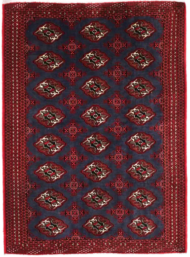 Handmade Persian rug of Turkoman style in dimensions 179 centimeters length by 130 centimetres width with mainly Red and Blue colors