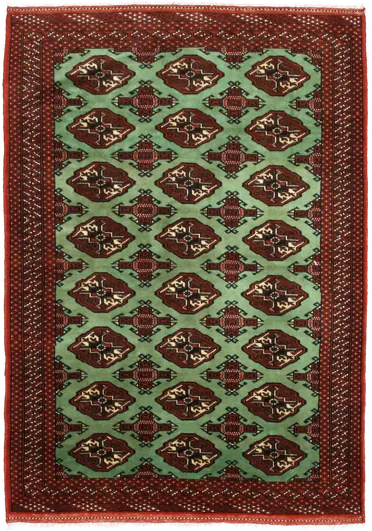Handmade Persian rug of Turkoman style in dimensions 188 centimeters length by 130 centimetres width with mainly Red and Green colors