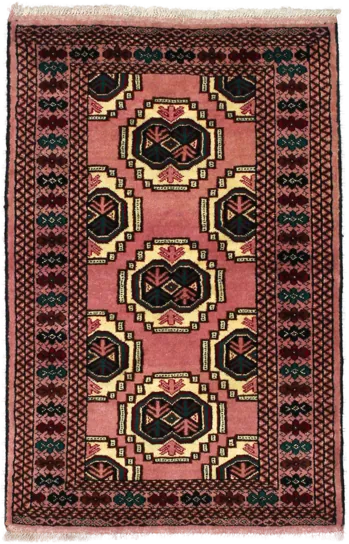 Handmade Persian rug of Turkoman style in dimensions 125 centimeters length by 85 centimetres width with mainly Pink colors