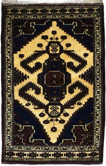 Handmade Persian rug of Turkoman style in dimensions 132 centimeters length by 78 centimetres width with mainly Yellow and Black colors