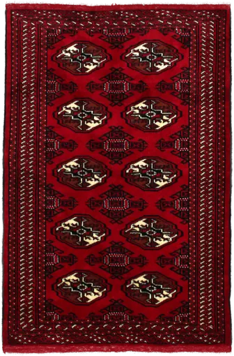 Handmade Persian rug of Turkoman style in dimensions 149 centimeters length by 98 centimetres width with mainly Red colors