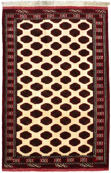Handmade Persian rug of Turkoman style in dimensions 165 centimeters length by 105 centimetres width with mainly Beige and Red colors