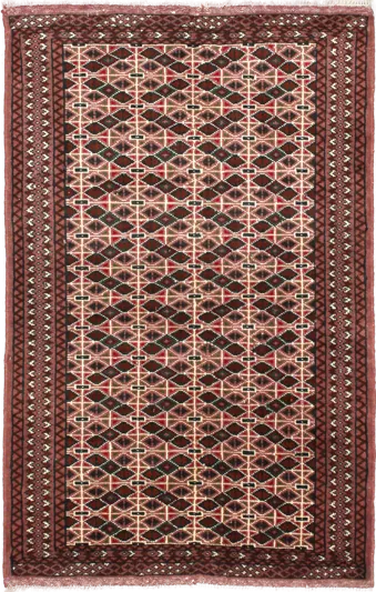 Handmade Persian rug in dimensions 153 centimeters length by 97 centimetres width with mainly Brown colors