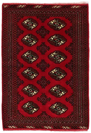 Handmade Persian rug of Turkoman style in dimensions 150 centimeters length by 104 centimetres width with mainly Red and Black colors