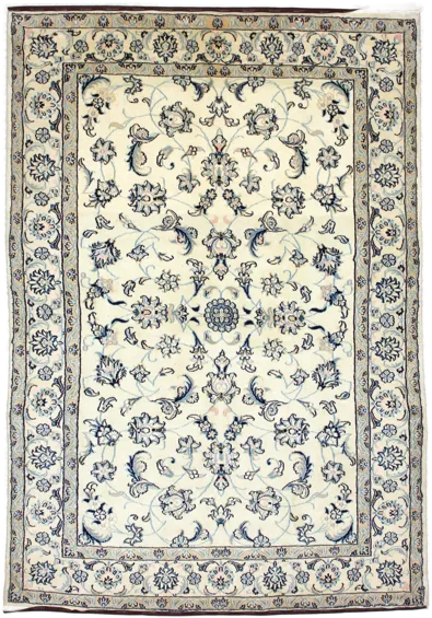 Handmade Persian rug of Nain style in dimensions 235 centimeters length by 160 centimetres width with mainly Beige and Blue colors