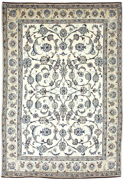 Handmade Persian rug of Nain style in dimensions 240 centimeters length by 162 centimetres width with mainly Beige and Blue colors