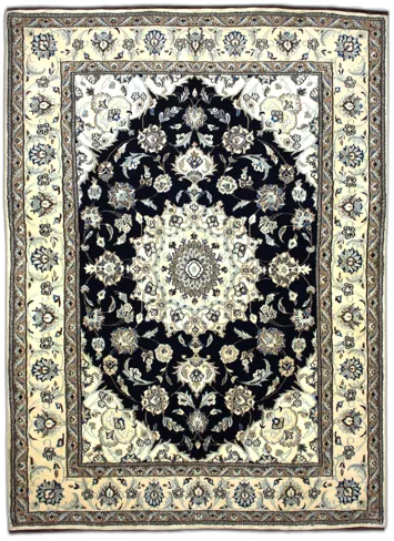 Handmade Persian rug of Nain style in dimensions 229 centimeters length by 168 centimetres width with mainly Beige and Blue colors