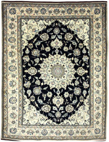 Handmade Persian rug of Nain style in dimensions 227 centimeters length by 170 centimetres width with mainly Beige and Blue colors