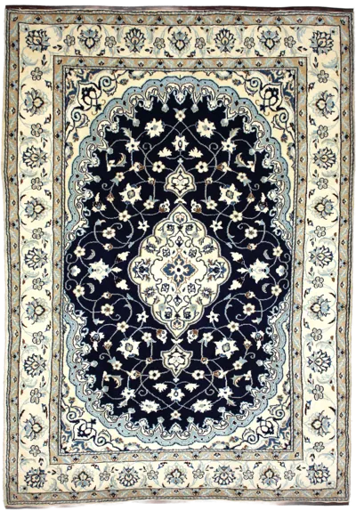 Handmade Persian rug of Nain style in dimensions 238 centimeters length by 160 centimetres width with mainly Beige and Blue colors