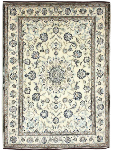 Handmade Persian rug of Nain style in dimensions 230 centimeters length by 162 centimetres width with mainly Beige and Blue colors