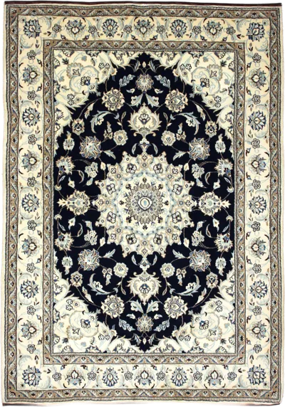 Handmade Persian rug of Nain style in dimensions 240 centimeters length by 160 centimetres width with mainly Beige and Blue colors
