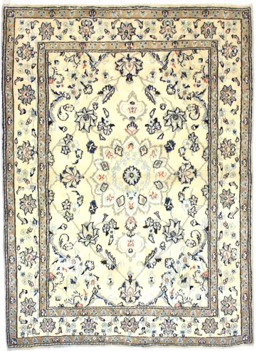 Handmade Persian rug of Nain style in dimensions 206 centimeters length by 145 centimetres width with mainly Beige and Blue colors