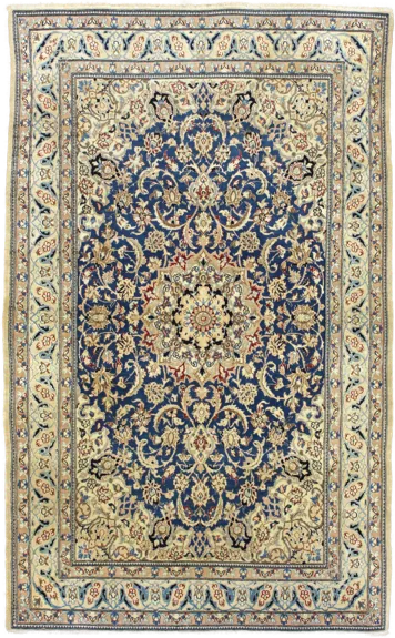Handmade Persian rug of Nain style in dimensions 203 centimeters length by 122 centimetres width with mainly Beige and Blue colors
