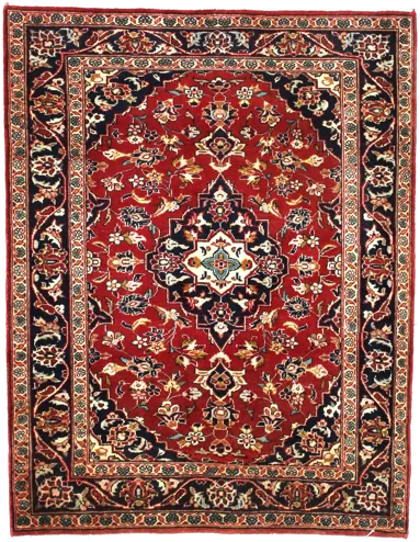 Handmade Persian rug in dimensions 143 centimeters length by 111 centimetres width with mainly Red and Black colors