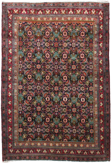 Handmade Persian rug in dimensions 156 centimeters length by 109 centimetres width with mainly Red and Green colors