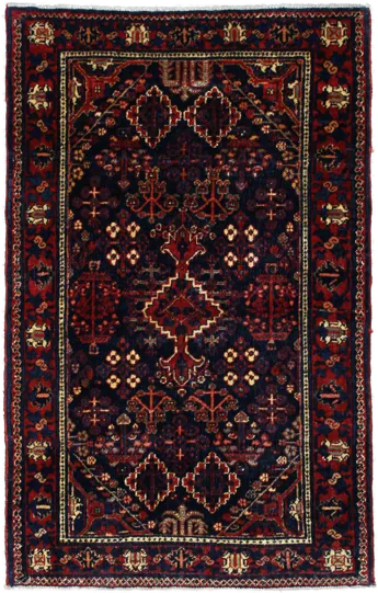 Handmade Persian rug in dimensions 157 centimeters length by 100 centimetres width with mainly Red and Black colors