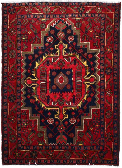Handmade Persian rug in dimensions 155 centimeters length by 115 centimetres width with mainly Red and Blue colors