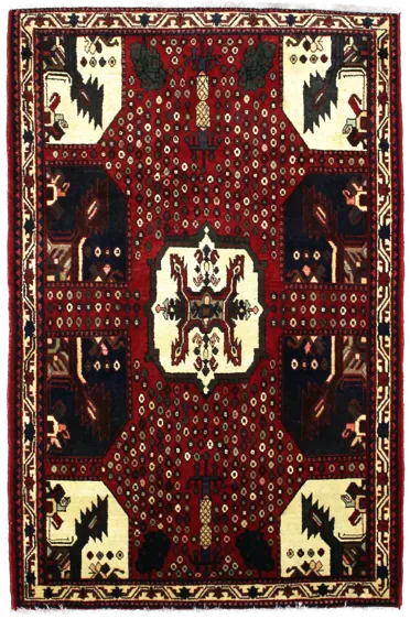 Handmade Persian rug in dimensions 162 centimeters length by 107 centimetres width with mainly Beige and Red colors