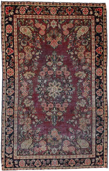 Handmade Persian rug of Vintage style in dimensions 198 centimeters length by 124 centimetres width with mainly Red and Brown colors