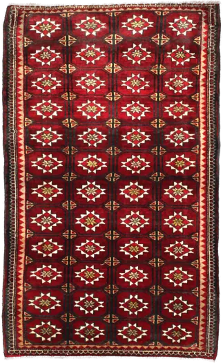Handmade Persian rug of Baluch style in dimensions 150 centimeters length by 92 centimetres width with mainly Red and Yellow colors