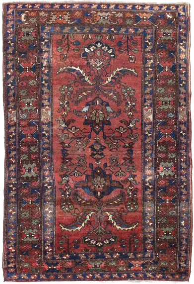 Handmade Persian rug of Vintage style in dimensions 200 centimeters length by 137 centimetres width with mainly Brown colors