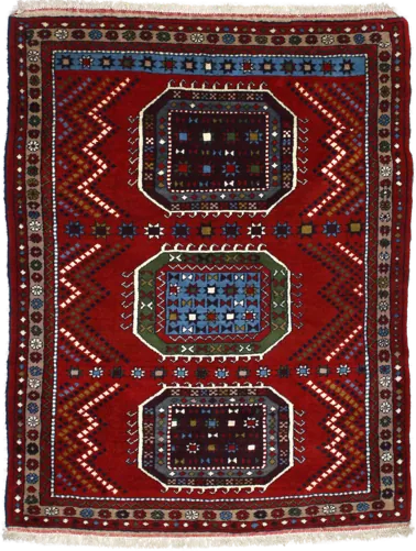 Handmade Persian rug in dimensions 165 centimeters length by 130 centimetres width with mainly Red and Orange colors