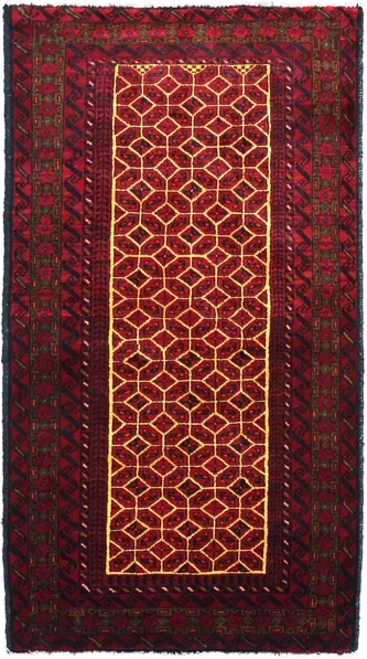 Handmade Persian rug of Turkoman style in dimensions 174 centimeters length by 97 centimetres width with mainly Red and Green colors