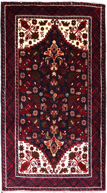 Handmade Persian rug of Baluch style in dimensions 190 centimeters length by 104 centimetres width with mainly Beige and Red colors