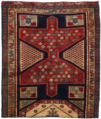 Handmade Persian rug in dimensions 134 centimeters length by 116 centimetres width with mainly Red and Brown colors
