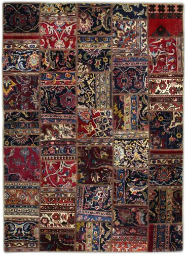 Handmade Persian rug of Patchwork style in dimensions 205 centimeters length by 150 centimetres width with mainly Red colors
