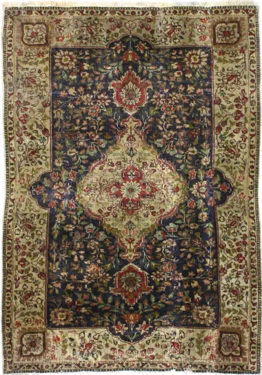 Handmade Persian rug of Vintage style in dimensions 153 centimeters length by 110 centimetres width with mainly Red and Green colors