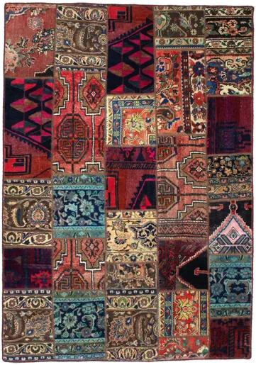 Handmade Persian rug of Patchwork style in dimensions 200 centimeters length by 147 centimetres width with mainly Red and Colorful colors