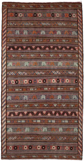 Handmade Persian rug of Sumak style in dimensions 273 centimeters length by 140 centimetres width