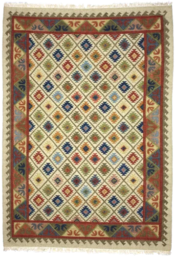 Handmade Indian rug of Kilim style in dimensions 274 centimeters length by 183 centimetres width