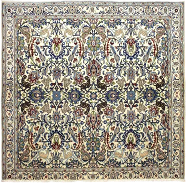 Handmade Persian rug of Nain style in dimensions 200 centimeters length by 192 centimetres width with mainly Beige and Blue colors