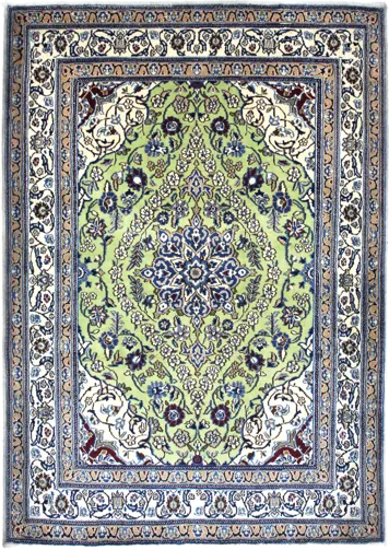 Handmade Persian rug of Nain style in dimensions 208 centimeters length by 146 centimetres width with mainly Green and Blue colors