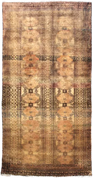 Handmade Persian rug of Baluch style in dimensions 182 centimeters length by 94 centimetres width with mainly Brown colors