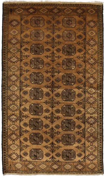 Handmade Persian rug of Baluch style in dimensions 204 centimeters length by 117 centimetres width with mainly Yellow colors