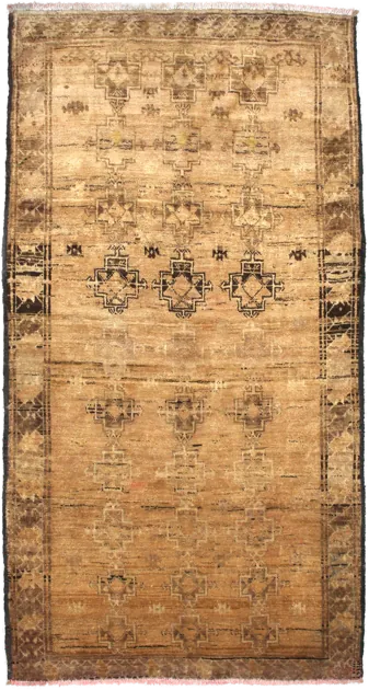 Handmade Persian rug of Baluch style in dimensions 220 centimeters length by 117 centimetres width with mainly Yellow colors