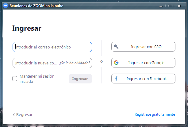 Ingresamos con cuenta de google o facebook a de Zoom - TMEC