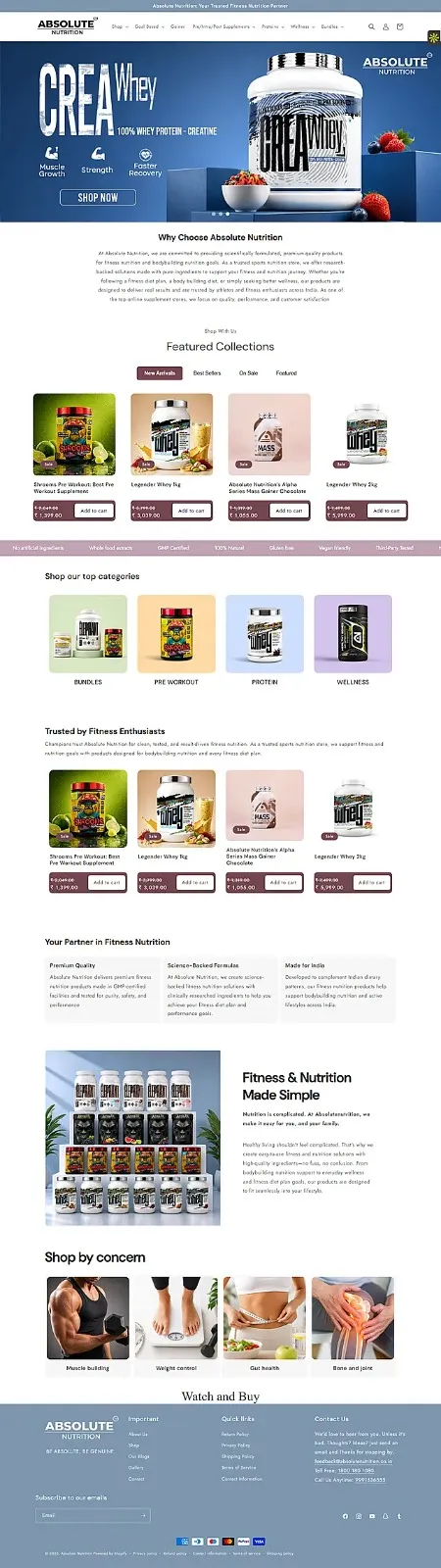 Absolute Nutrition Full Website Screenshot